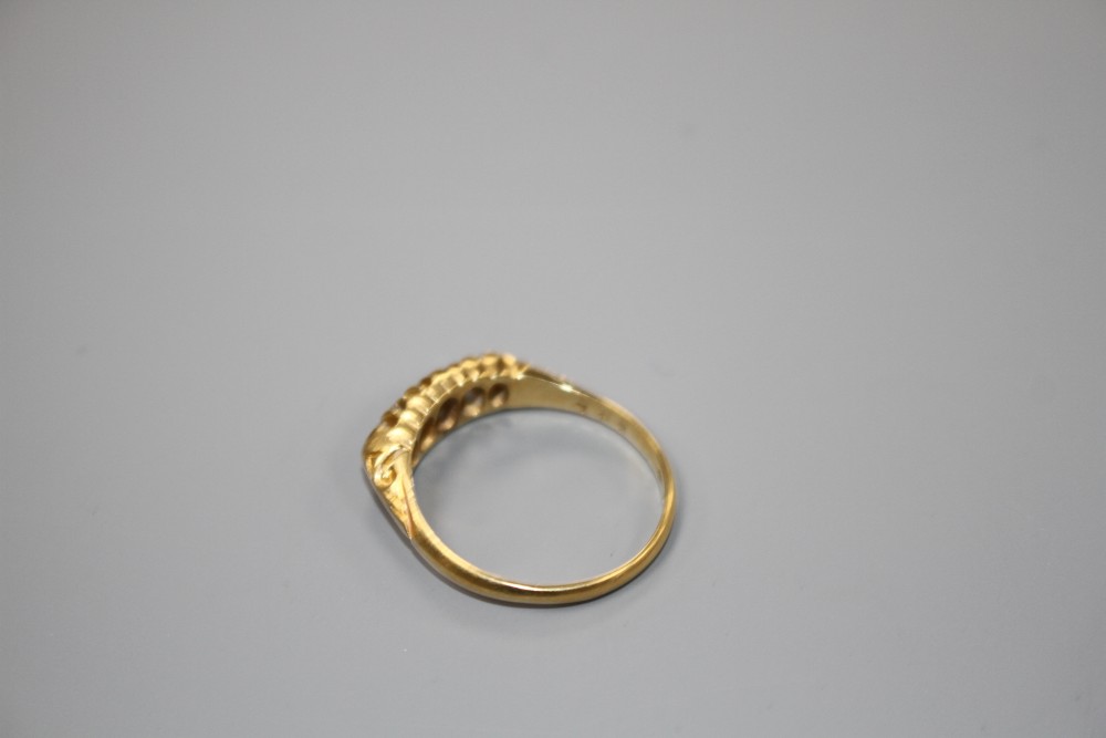 A George V 18ct gold and graduated five stone diamond ring and a 19ct century locket(a.f.).